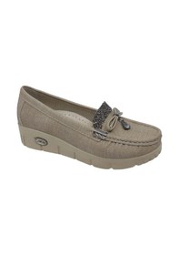 Resim Zerhan 400 Kadın Vizon Taşlı Fiyonklu Dolgu Topuk Ayakkabı Vizon 