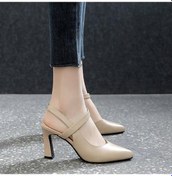 Resim Haki Yumuşak Deri Düz Renk Sandalet Kadın Yaz Yeni Stil Kalın Topuklu Kapalı Ayak Moda Yüksek Topuk Kadın Ayakkabısı Haki 