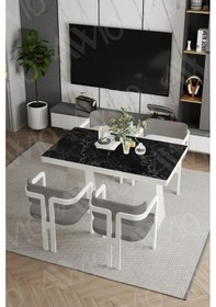 Resim Avvio Lucas Lake Mdf Ayak Tokyo Demonte Sandalye 80x120 Yemek Masası Mutfak Masası 4 Kişilik Siyah Mermer 