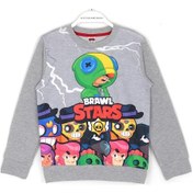 Resim Brawl Stars Baskılı Erkek Çocuk Sweatshirt 5 - 14 Yaş Gri 
