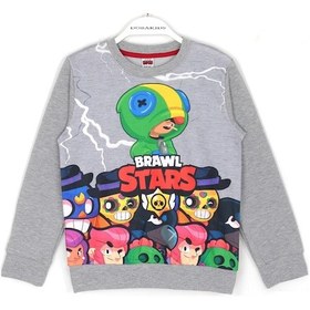 Resim Brawl Stars Baskılı Erkek Çocuk Sweatshirt 5 - 14 Yaş Gri 