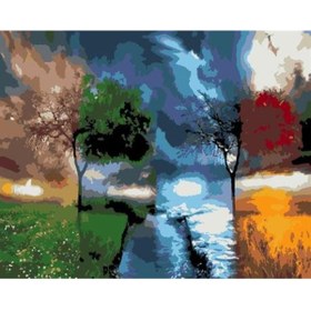 Resim wombhobby Mevsimler Sayılarla Boyama Seti 80x100 cm Çerçeveli (Kasnağa ) Gerili 