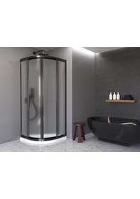 Resim Teknesiz Oval Duşakabin Plastik Cam Siyah Profil Siyah 