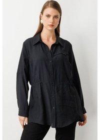 Resim Ekol Kadın Büyük Beden Beli Lastikli Bluz 3642 Siyah Siyah 