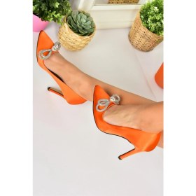 Resim Fox Shoes Turuncu Saten Kumaş Taşlı Kadın Stiletto M253972004 