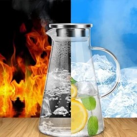 Resim Aesco Borosilikat Cam Sürahi | Süzgeçli Paslanmaz Çelik Kapaklı, Dayanıklı Soğuk & Içecek Servis Sürahisi (1800 Ml) | Detoks Içecek Sürahisi Soğuk ve Içecekler Için 