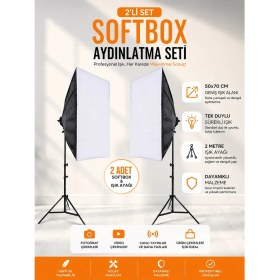 Resim Rabsev 2'li Softbox Aydınlatma Seti 50x70 cm 2 Metre Işık Ayağı Fotoğraf Video YouTube Canlı Yayın 
