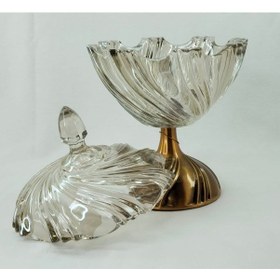 Resim Güven Home Store Açık Bal Rengi Kristal Diagonal Oyma Desenli Kapağı Kulplu Orta Boy Gondol 