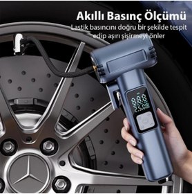 Resim coofbe 150PS 6000mAh 4in1 Emniyet Kemer Kesici Cam Kırıcı Araç Lastik Şişirme Pompası Komprosor Powe 