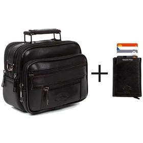 Resim Newish Polo Erkek Mekanizmalı Cüzdan Ve Hakiki Deri Çelik Kasalı Omuz Ve El Çantası - New137 - Siyah - Antrasit 
