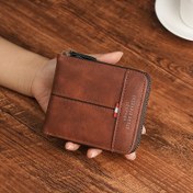 Resim DISCUBRIO STORE Erkek Moda Cüzdanı - Yüksek Kaliteli ve Dayanıklı Suni Deri Fermuarlı Kapatma, Çoklu Kart Yuvaları ve Bozuk Para Cebi ile Kahverengi Sokak Stili Geometrik Desenli Sevgililer Günü Hediyesi 