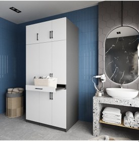 Resim Vita Çamaşır Ve Kurutma Makinesi Dolabı Banyo Dolabı Füme Beyaz Antrasit - Beyaz 