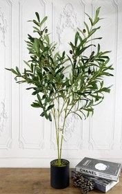 Resim Yapay Çiçek Zeytin Ağacı 3 Dallı 90cm Metal Mat Siyah Saksıda Yapay Ağaç 