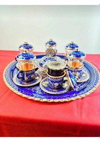 Resim 6lı Bakır Fincan Takımı Ve Lokumluk Tepsili 