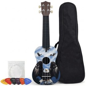 Resim Soprano Ukulele Kartal Desenli Kapak 