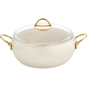 Resim Lavonni Caldora 22 Cm Derin Granit Güveç Tencere Krem Gold Saplı Cam Kapaklı Yapışmaz 