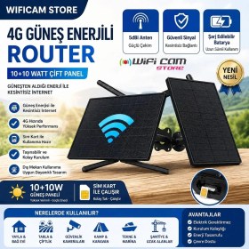 Resim Wificam Sim Kartlı Solar Router 4g Internet ve Geniş Wifi Ağı Çift Solar Panel Yüksek Kalite 
