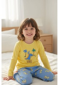 Resim Aden Kids Pamuk Çocuk Uzun Kollu İnce Pijama Takımı - Petrol Mavisi 