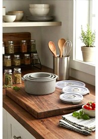 Resim Çok Amaçlı Hava Valfli Saklama Kabı 3'lü Set Gri 