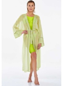 Resim Mayo Üzerine Tek Pareo Kaftan Leysa Nady 6129 Neon Yeşili Neon Yeşil 