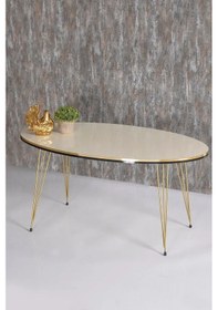 Resim Uslucan Alışveriş Orta Sehpa Elips Çift Gold Krem Tel Ayak Çok Renkli 