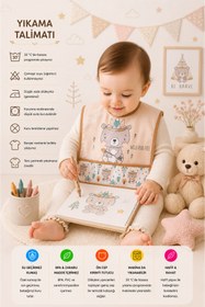 Resim Bebechi Kabile Ayı Desenli Cepli (KOLSUZ) Su Geçirmez Bebek Mama Önlüğü 