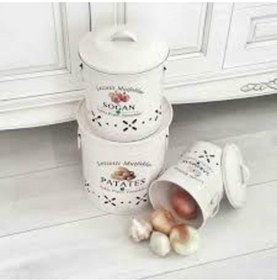 Resim Metal 3 Lü Patates Soğan Sarımsak Kovası Krem 