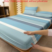 Resim Modern Çizgili Geometrik Baskılı Fırçalanmış Yatak Örtüsü Mavi, Beyaz & Gri Renklerde - Polyester, Makinede Yıkanabilir, 29cm'ye Kadar Yastıklara Uyar 