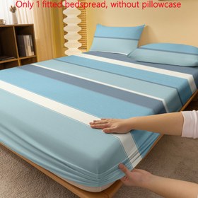 Resim Modern Çizgili Geometrik Baskılı Fırçalanmış Yatak Örtüsü Mavi, Beyaz & Gri Renklerde - Polyester, Makinede Yıkanabilir, 29cm'ye Kadar Yastıklara Uyar 