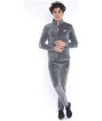 Resim Erkek Spor Slimfit/Dar Kalıp Kalıp-Dik Yaka-4 Cepli Kadife Kumaş Gri 