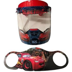 Resim Gürbey Racing Baskılı Çocuk Siperlik + Araba Desenli Çocuk Maske 