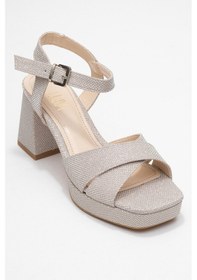 Resim Luvishoes Luvi Shoes Lisbon Altın Simli Çapraz Bantlı Kadın Platform Topuklu Ayakkabı Altın 