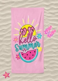 Resim Hello Summer Watermelon Desenli Plaj Havlusu Kız Çocuk Plaj Havlusu 