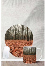 Resim Sonbahar Desenli Bilek Destekli Mouse Pad Kupa Seti Mousepad 