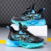 Resim Erkek Çocuklar için Döner Tokalı Alçak Üst Sneakers, Çizgili Desen, PU Üst, Kumaş İç, EVA Taban, Soluklu İç Taban, 14 Yaş ve Altı için Uygun - Koşu için 