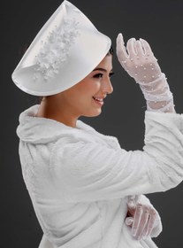 Resim Vintage Çiçek Detaylı Şapka – Özel Tasarım Nikah & Davet Aksesuarı - Beyaz 