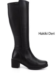Resim GÖNDERİ(R) Kadın / Kız Siyah Fermuarlı Kalın Topuklu Hakiki Deri Çizme 