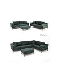 Resim Zeri Modüler Yataklı Koltuk Takımı & 2 Adet Üçlü Kanepe & Puflu Köşe Takımı 3+3 - Koyu Yeşil - 125 Koyu Yeşil 