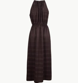 Resim Fabrika Halter Yaka Jakarlı Kahve Maksi Kadın Elbise F6SL-ELB0363 