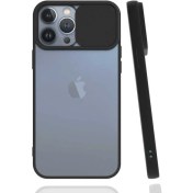 Resim Apple iPhone 13 Pro Max Kılıf Lens Sürgülü Kamera Korumalı Silikon - Siyah 