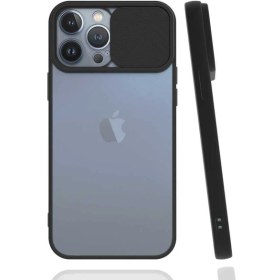 Resim Apple iPhone 13 Pro Max Kılıf Lens Sürgülü Kamera Korumalı Silikon - Siyah 