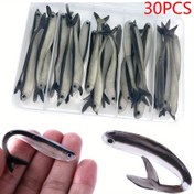 Resim 30 adet Yumuşak Silikon Balıkçılık Yemleri, 8cm T-Kuyruklu Yüzgeçli Yemler Keskin Kanca ile Levrek, Tatlısu ve Tuzlu Su Balıkçılığı için - Karışık Renkler, PVC Malzeme, Deniz Balıkçılığı ve Jigging Solucan Yemi Teknikleri için İdeal 