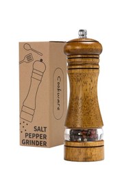 Resim Akrilik Bölmeli Ahşap Baharat Tuz Öğütücü 16cm 2'li Set Baharat 