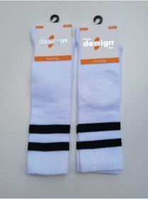 Resim Design Socks Unisex Çocuk Beyaz 2'li Desing Çizgili Diz Altı Çorabı 