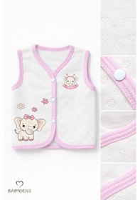 Resim Babyden's 2 Li Kız Bebek Yelek Seti ,jakarlı Kalp Desenli,pamuklu,çıtçıtlı Bebek Yeleği Fil Baskılı,mevsimlik Ekru - Pembe 