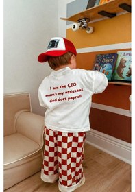 Resim Monila Unisex Çocuk Pamuklu Sırtı Baskılı T-shirt Ekru 