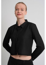 Resim Alexandergardı Desenli Uzun Kollu Dokulu Crop Gömlek Siyah 