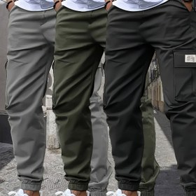 Resim Erkek Casual Kargo Pantolonu Elastik Bel & Manşetler ile - Yeşil, Çoklu Cep, İpli Bel, Dış Mekan, Yürüyüş, Sokak Giyim & Rahat Kıyafet, Dış Mekan Kargo Pantolonu, Yürüyüş Sokak Giyim, Pratik Cep 