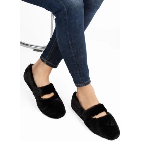 Resim Renkli Butik Siyah Ultra Yumuşak Peluş Kadın Ev Babeti Hafif Taban Panduf 