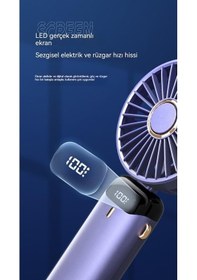 Resim Ankatek Dijital Ekranlı 5 Kademeli Usb Şarjlı Mini Katlanır El Fanı Vantilatör 